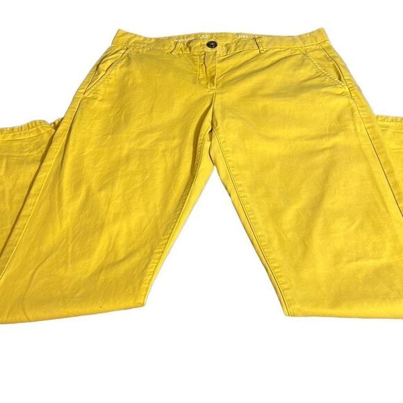 Gap Women's Khaki Pants Broken In Straight Leg Mid Rise Cotton Neon Yellow 2 - Picture 6 of 7
